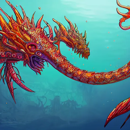 Prompt: underwater sea dragon full body, d & d style, trending on artstation, colorful, intricate, highly detailed