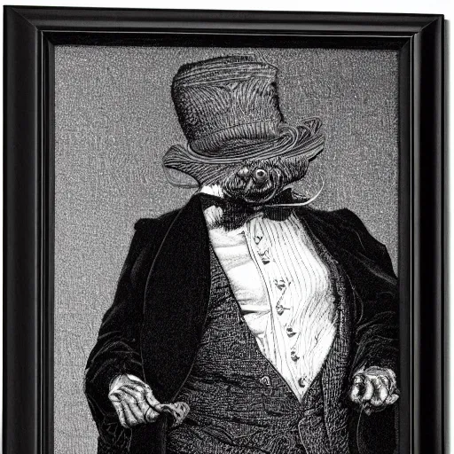 Prompt: detailed portrait of a pig in a tuxedo, dramatic light, Chiaroscuro, illustration by Paul Gustave Doré