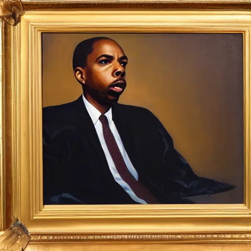 Prompt: Official Portrait of the United States President Earl Sweatshirt, 1962. Oil on Canvas Painting by Bo Bartlett. National Archives