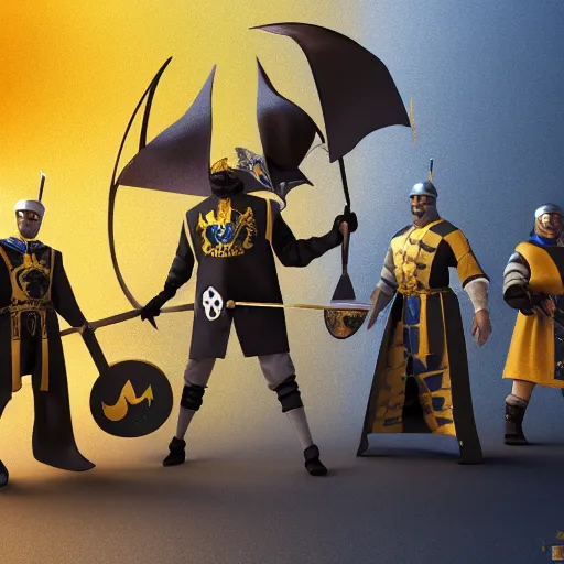 Prompt: The Wu-Tang Clan as medieval knights and warriors, photoreal, octane render