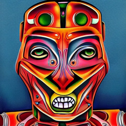 Prompt: A highly stylized digital HD painting of the face of a tattooed robot