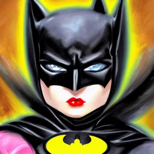 Image similar to Batman hello kitty fashion, gucci catwalk, oil painting, digital art, ultradetailed, artstation