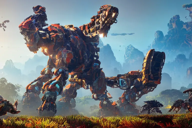 Image similar to shellsnapper machine mecha animal beast robot of horizon forbidden west horizon zero dawn bioluminiscence global illumination ray tracing hdr fanart arstation by sung choi and eric pfeiffer and gabriel garza and casper konefal