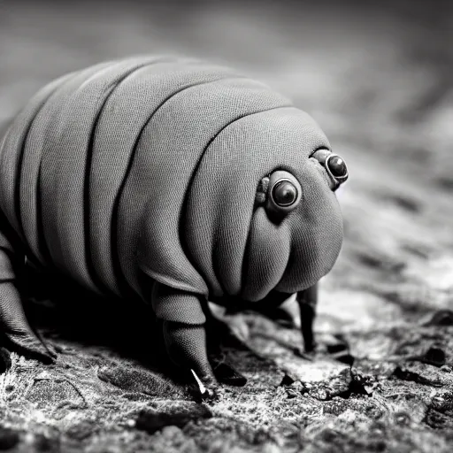 Prompt: formal black and white warm - toned photograph in the style of yousuf karsh of a tardigrade.