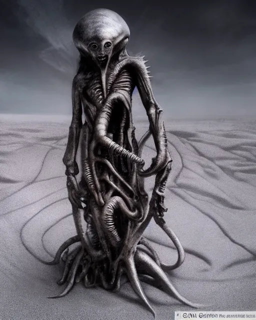 Prompt: dust goliath by h. r giger, beautiful alien desert, violet storm, unusual, cinematic, perfect, highly detailed, masterpiece, award winning