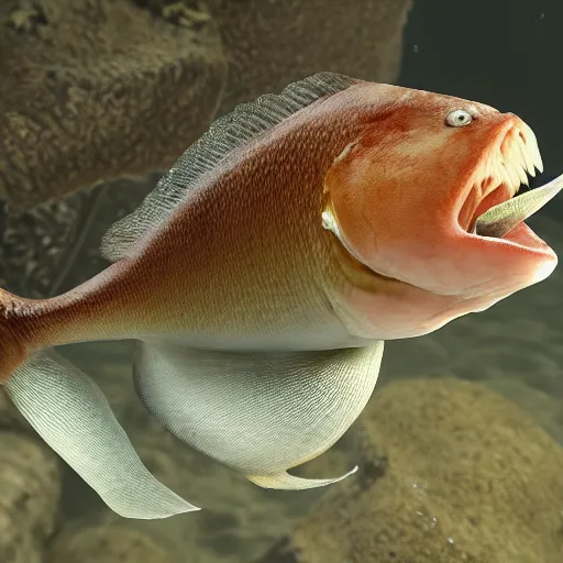 Image similar to fish with legs laughing a fish with no legs, unreal engine , 8k ultra realistic
