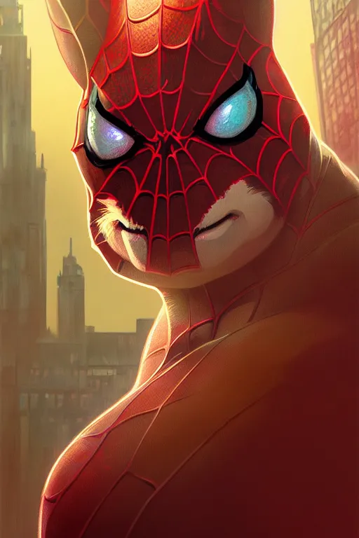 Prompt: a portrait of spider - ham, fantasy, sharp focus, intricate, elegant, digital painting, artstation, matte, highly detailed, concept art, illustration, ambient lighting, art by ilya kuvshinov, artgerm, alphonse mucha, and greg rutkowski