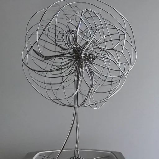 Image similar to the heat death of the universe, wire sculpture, realistic silver metal wire sculpture, cosmos