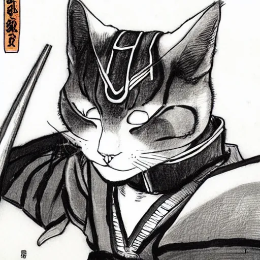 Image similar to a cat samurai by takehiko inoue
