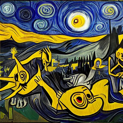 Image similar to guernica painting in the style of van gogh, 4 k