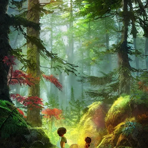 Image similar to life in the forest, vivid colors, realistic photo, environmental lighting, award - winning masterpiece photograph, cinematic view, studio ghibli, artgerm, high detail