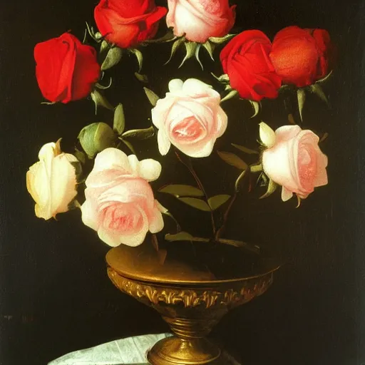 Image similar to roses wrapped in plastic painted by velazquez,