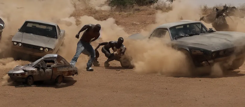 Image similar to action scene from african fast and furious - movie, high definition screen capture