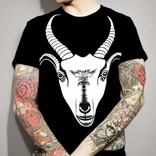 Prompt: satanic goat line art, graphic tees