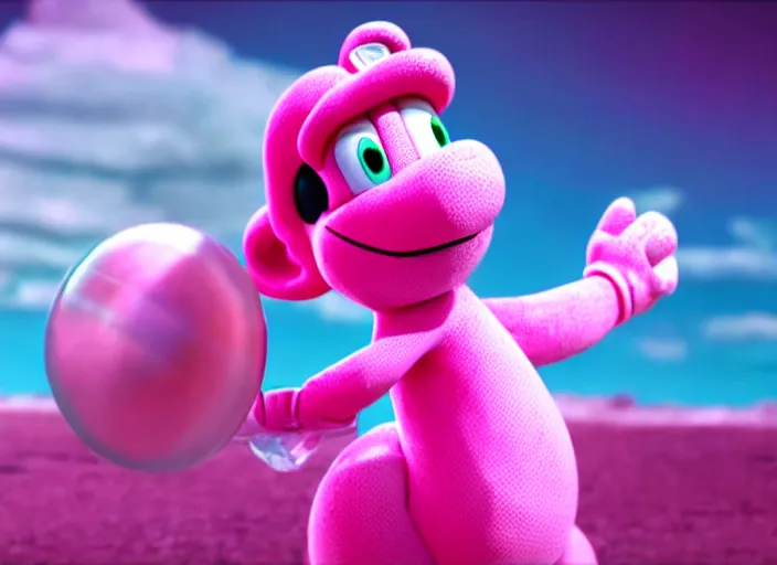 Prompt: film still of pink yoshi in the new sci - fi movie, 8 k