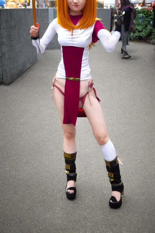 Image similar to full body photo of real - life suki from the last airbender, cosplay, high heels