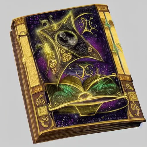 Prompt: page of magic book with magic spells and illustrations, highly detailed, 4 k