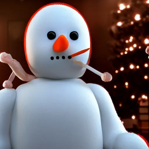 Image similar to a highly detailed humanoid snowman in business suit with black eyes and mouth, no nose, hyperrealism, professional, octane render