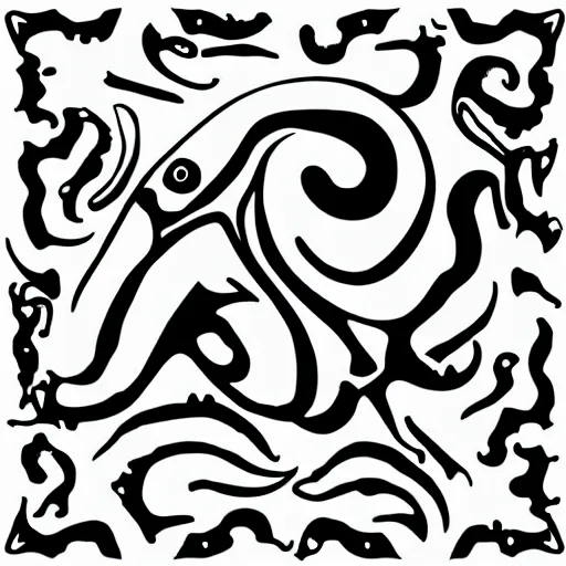 Image similar to very angry squid, 🦑 design, squared border, clean and sharp focus, very arranged detailed, minimalist, black and white, mad cuttlefish, cute decapodiformes