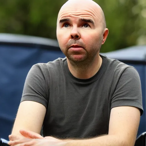 Image similar to Karl Pilkington, very very very very very very very very very very round shiny head