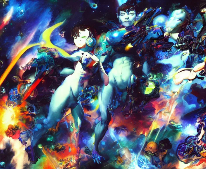 Prompt: psychedelic demonic space babies, by shigenori soejima, by frank frazetta, digital painting masterpiece, filmic, cinematic, 4 k wallpaper, beautiful brush strokes, advanced lighting technology, symmetry!!!