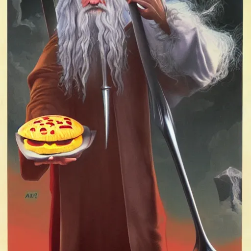 Prompt: comic book cover for'gandalf goes to mcdonalds ', art by alex ross