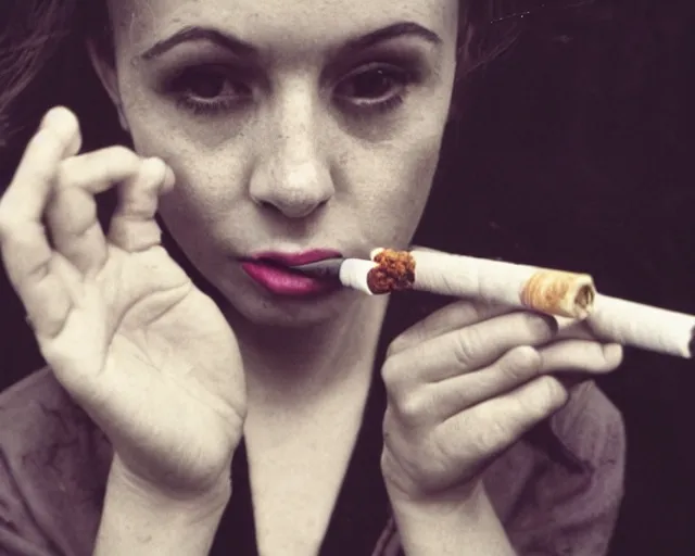 Image similar to a lomographic photo of woman hand with cigarette