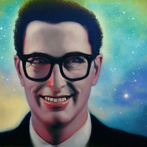 Image similar to UHD tonalism cosmic painting of Buddy Holly, by Antonio Caparo and Ferdinand Knab and Greg Rutkowski, UHD, photorealistic, trending on artstation, trending on deviantart