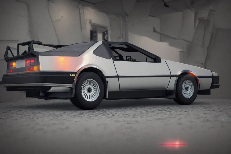 Image similar to ultra realistic toyta trueno ae 8 6 inspired by delorean dmc 5 drifting on ancient space highway wreckage in space, dark cinematic, volumetric, realistic, 3 d render, realistic render, cinematic lighting, volumetric lighting, atmospheric, cinematic, unreal engine 5, unreal engine render, octane render, hd, photorealism, hyper realistic, 8 k