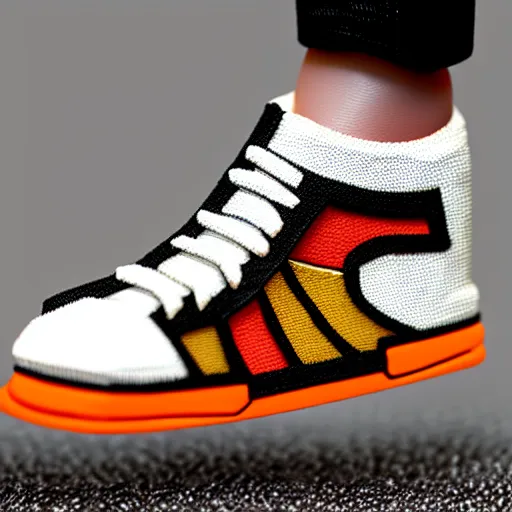 Image similar to realistic scultpure of sneaker! design, sneaker design overwatch fantasy style mixed with aztec mayan native street fashion, focus on sneakers only, shoes designed by akira toriyama and studio ghibli