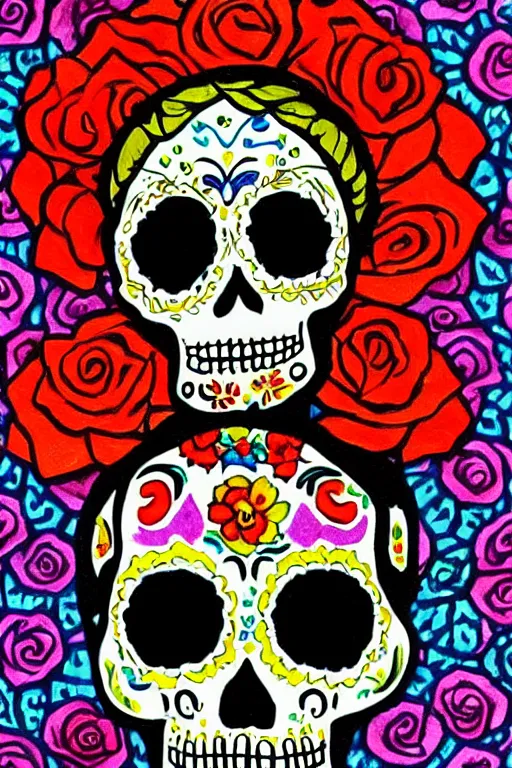 Prompt: Illustration of a sugar skull day of the dead girl, art by maximilien luce