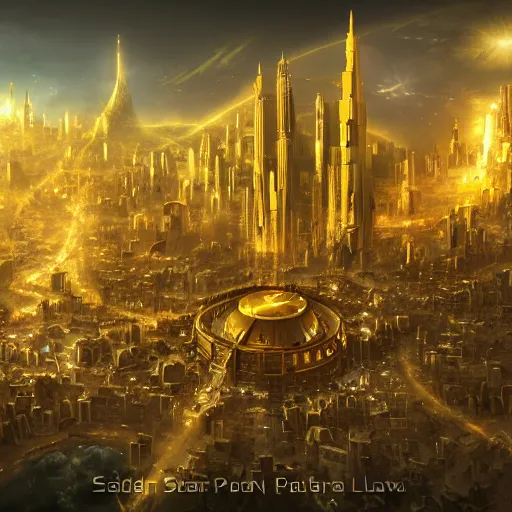 Prompt: Golden Portal City, by Sebastian Luca