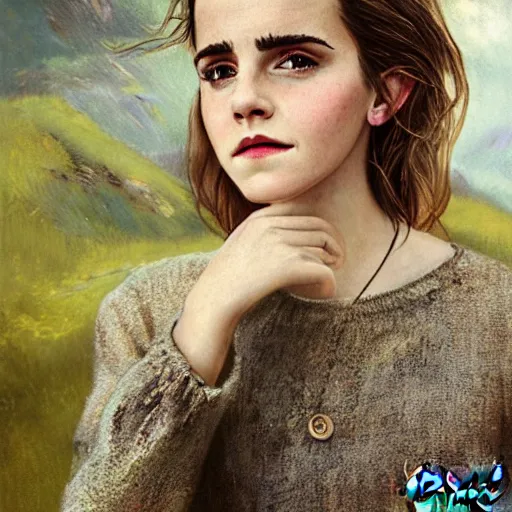 Prompt: a portrait of emma watson in a scenic environment by amiet cuno