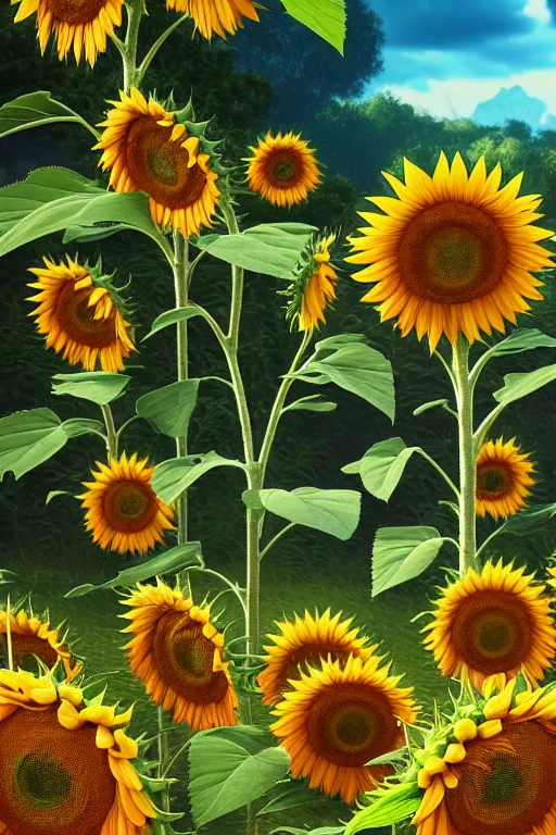 Prompt: butterflies in the foreground, sunflowers in the background, closeup view, scenery wallpaper aesthetic, beautiful, cinematic, dramatic, super detailed and intricate, hyper realistic, 4 k render, by koson ohara