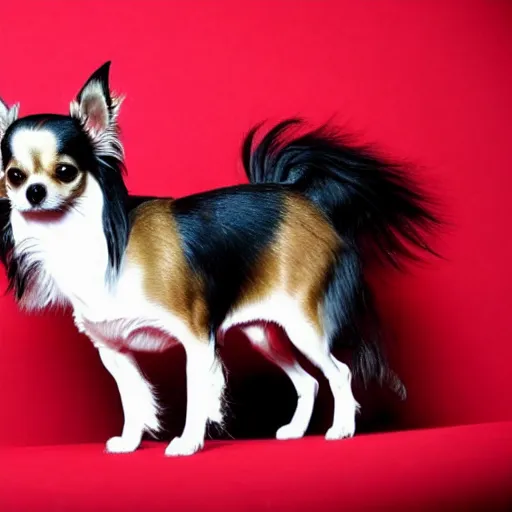 Image similar to a long haired chihuahua with no legs floating above the ground