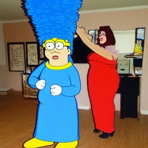 Image similar to peter griffin dressed as marge simpson