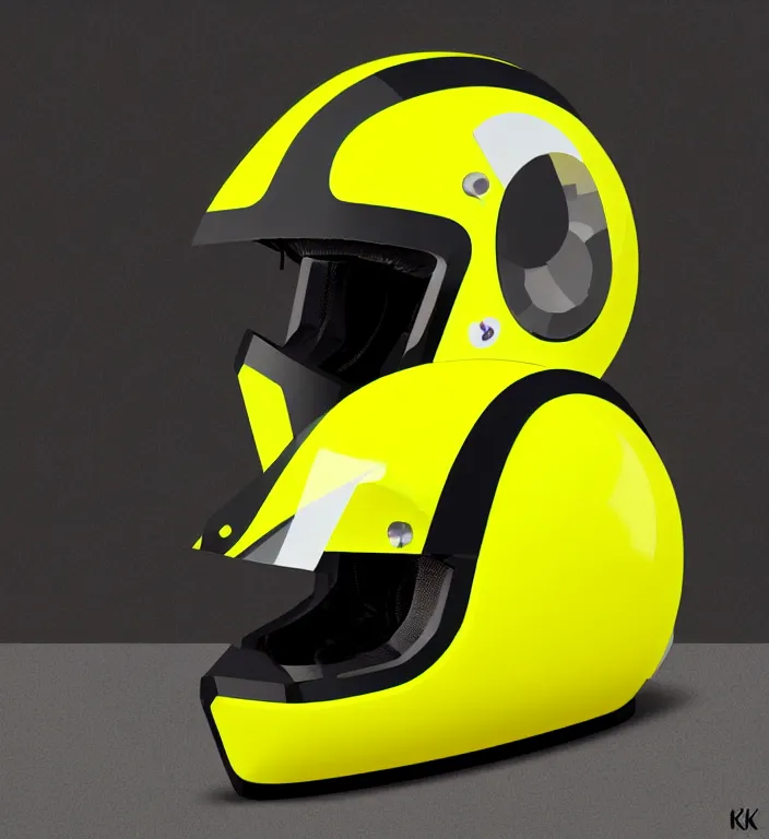 Image similar to futuristic yellow racing helmet with headset and chrome visor, a fusion of punk, cybertech and mad max aesthetics, neon trims, by kawakubo rei, takada kenzo and laurie greasley