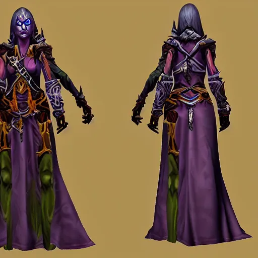 Image similar to Realistic Female human warlock from World of Warcraft, Highly Detailed, full body shot
