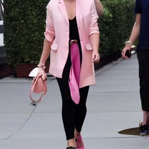 Image similar to margot robbie lightly dressed in pink