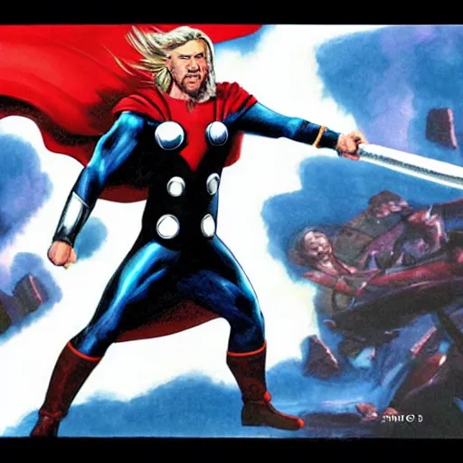 Image similar to Thor in the style of Alex Ross