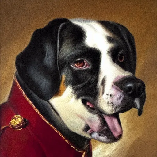 Prompt: an oil painting of dog general in the style of Rubens