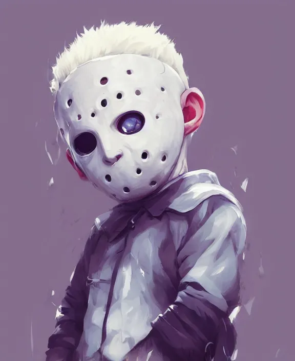 Prompt: cute little boy with white hair anime character inspired by jason voorhees, art by rossdraws, wlop, ilya kuvshinov, artgem lau, sakimichan, jakub rebelka and makoto shinkai, anatomically correct, extremely coherent, highly detailed, sharp focus, slasher movies, smooth, very realistic, symmetrical