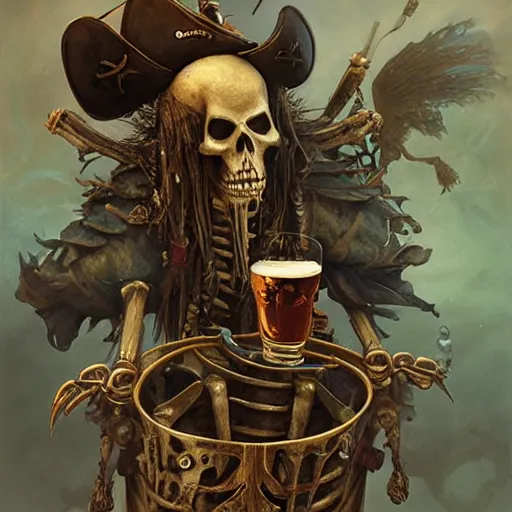 Image similar to pirate skeleton drinking beer by ellen jewett, tomasz alen kopera and Justin Gerard