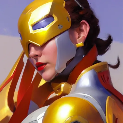 Image similar to greg manchess portrait painting of a female ironman as overwatch character, medium shot, asymmetrical, profile picture, organic painting, sunny day, matte painting, bold shapes, hard edges, street art, trending on artstation, by huang guangjian, gil elvgren, ruan jia, greg rutkowski, gaston bussiere