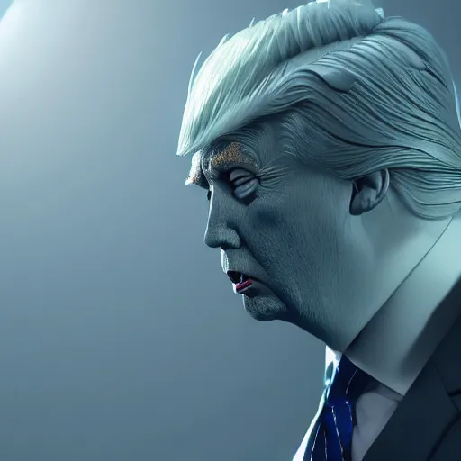 Prompt: donald trump full body detailed, ethereal, cyborg, covered in blood diamonds and other gems glowing, highly detailed face, elegant posed, evil expression, intricate, extremy detailed, beeple, cgsociety, 3 d unreal engine octane render. cinematic lighting, highly detailed 4 k art