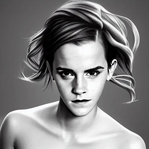 Image similar to emma watson playing with her hair, hyperrealistic, artgerm