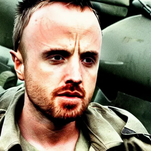 Image similar to jesse pinkman from breaking bad in the vietnam war, 4 k, hyper realistic