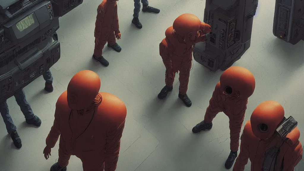 Image similar to realistic aesthetic highly detailed photography of characters in akira scene, characters with hyperrealistic highly detailed faces. from akira by katsuhiro otomo, alejandro hodorovski and denis villeneuve and gregory crewdson style with many details by mike winkelmann and vincent di fate in sci - fi style. volumetric natural light hyperrealism photo on dsmc 3 system