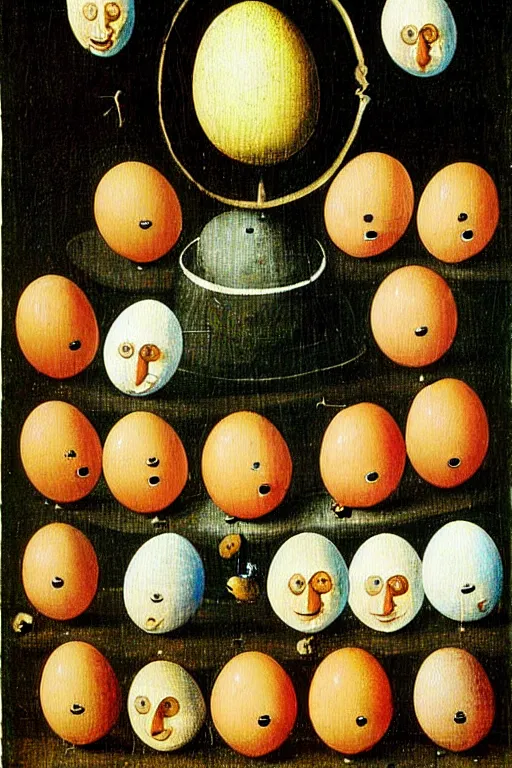 Image similar to hieronymus bosch painting of egg faces