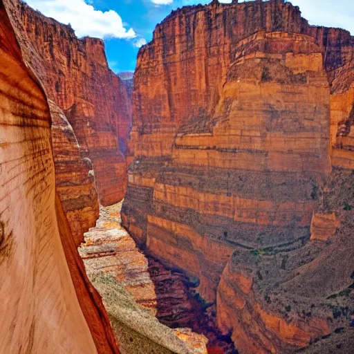 Image similar to A humongous canyon with temples etched into the walls of the canyon.